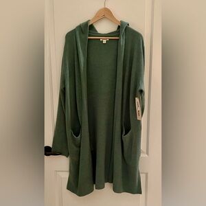 Goodthreads Green Lightweight Knit Sweater/Cardigan/Duster with Pockets/Hood